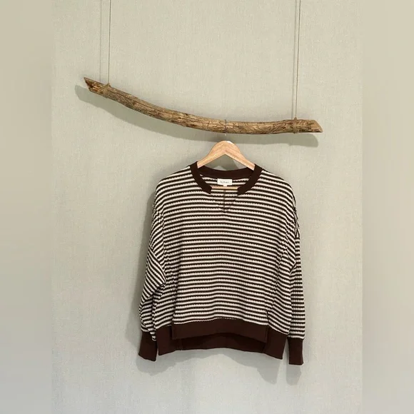 Bohme - Brown and Cream Striped Crewneck Sweater - Picture 1 of 5
